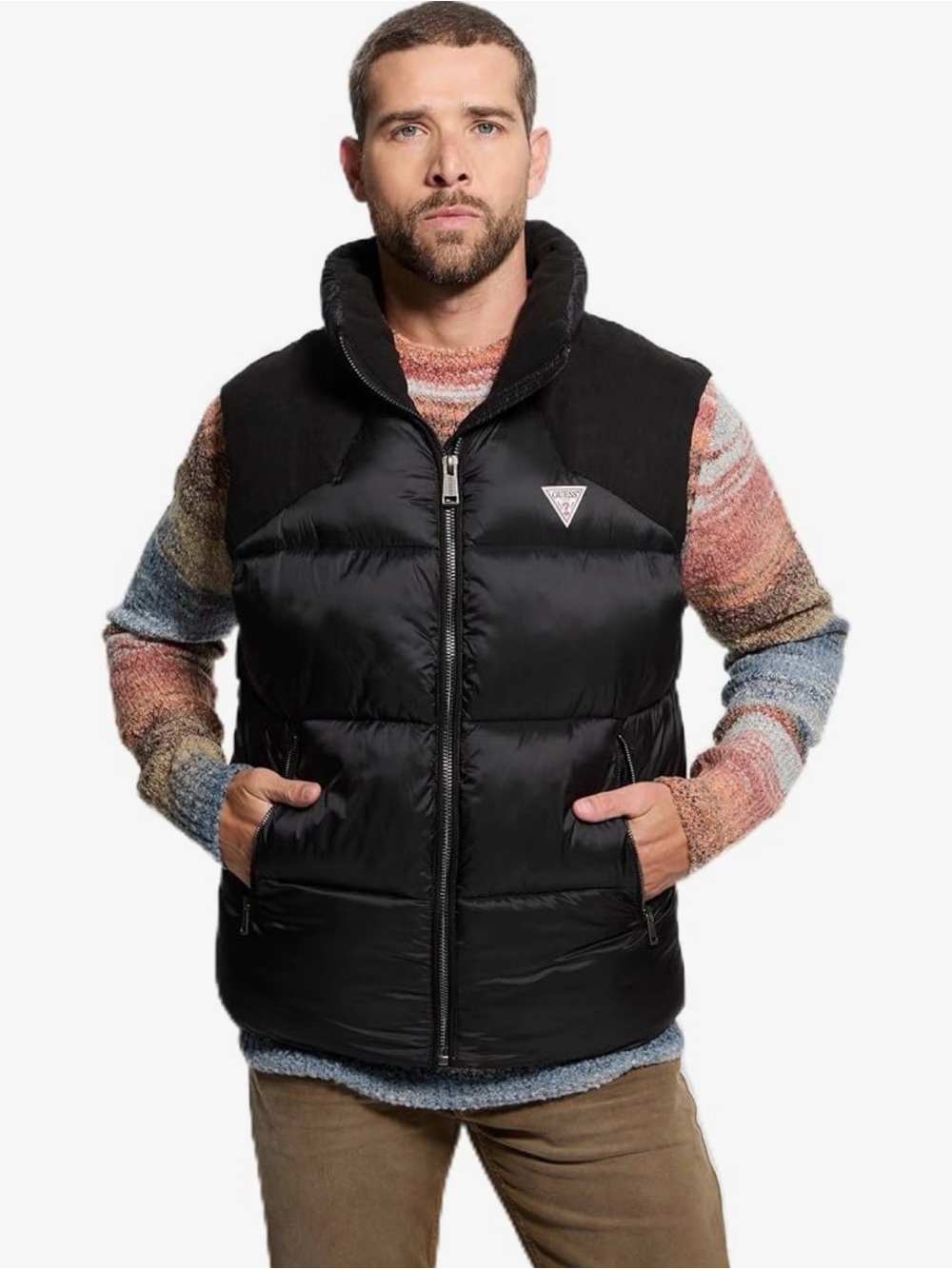 Guess Men's Fabric Block Puffer Vest - Jet Black